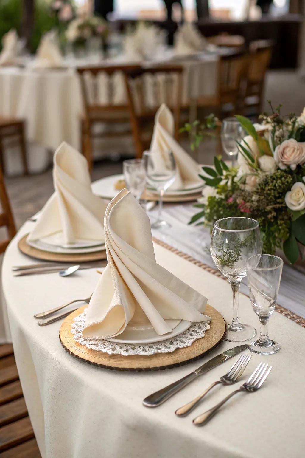 Draped napkins make for an elegant, cascading effect.
