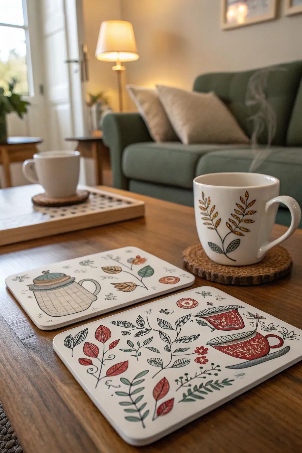 Individualized drink mats are a functional and thematic present.