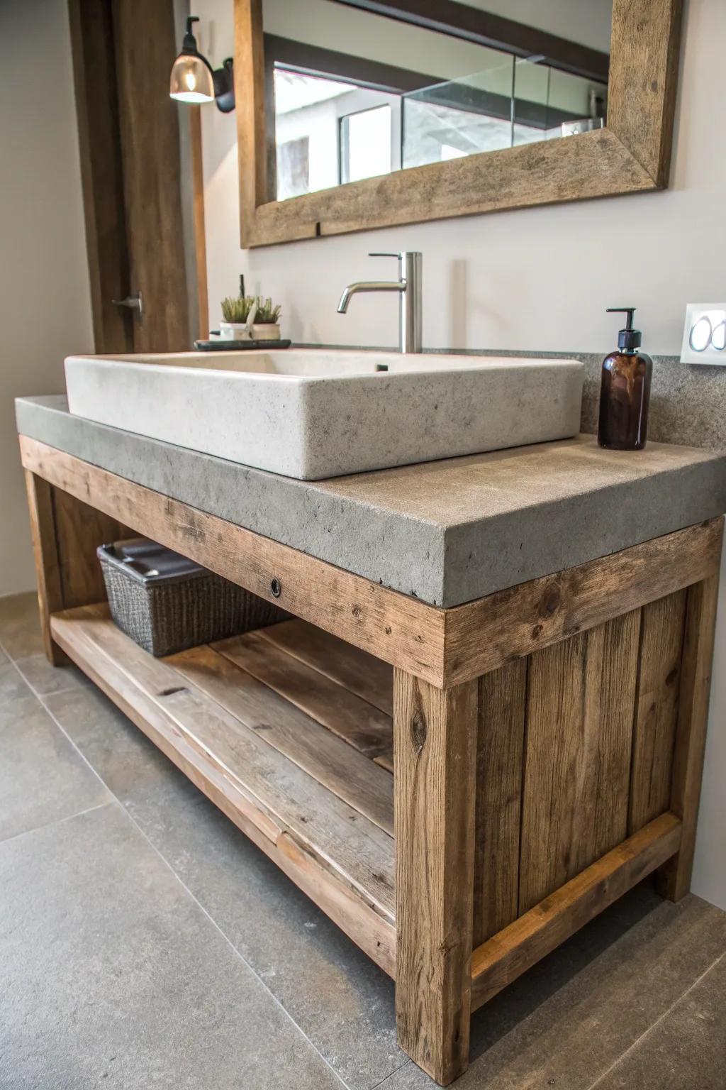 A bathroom vanity featuring uncommon materials for a dramatic and memorable design.