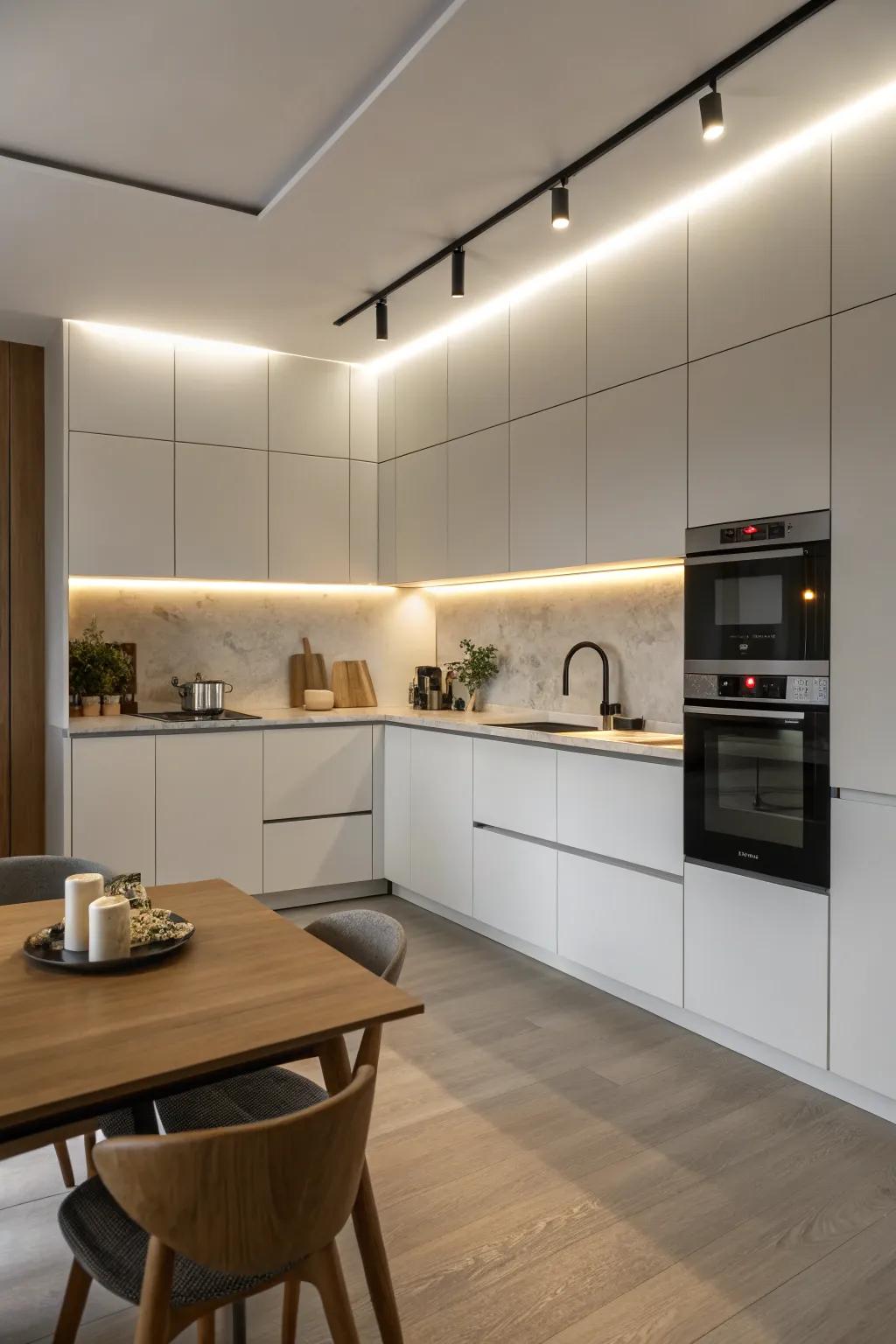 Hidden lights provide a minimalist yet bright impression.
