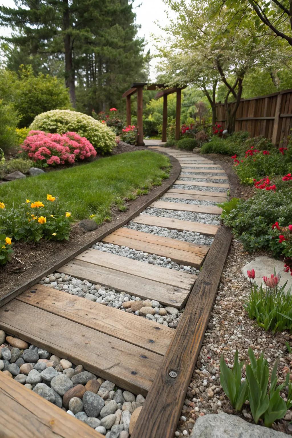 Paths with mixed supplies bring texture and depth to garden landscapes.