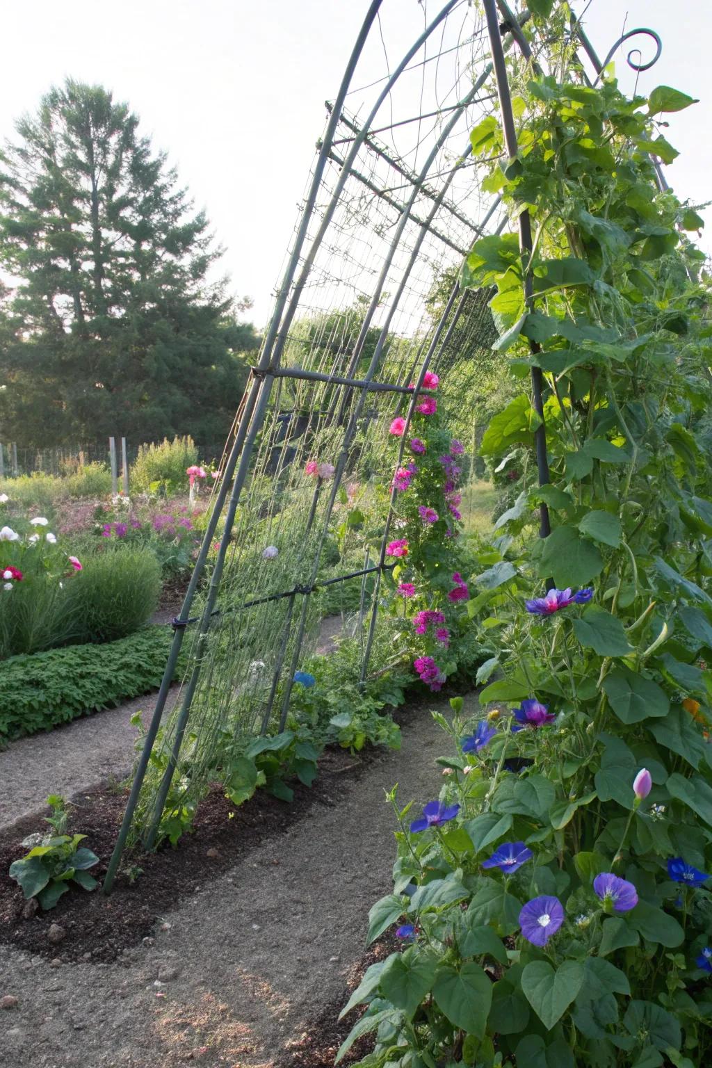 Poultry mesh trellises prove facile and efficacious.