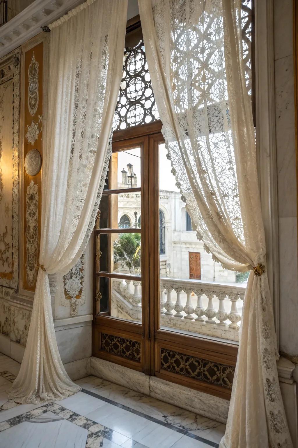 Lace drapes that add a touch of romance and elegance.