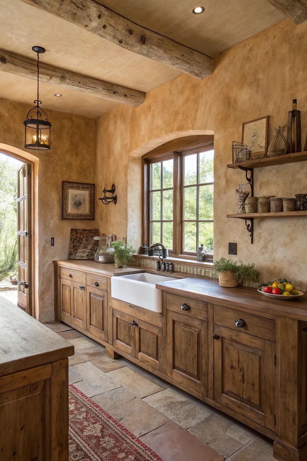 Build a warm, rustic ambiance in your kitchen using plaster.
