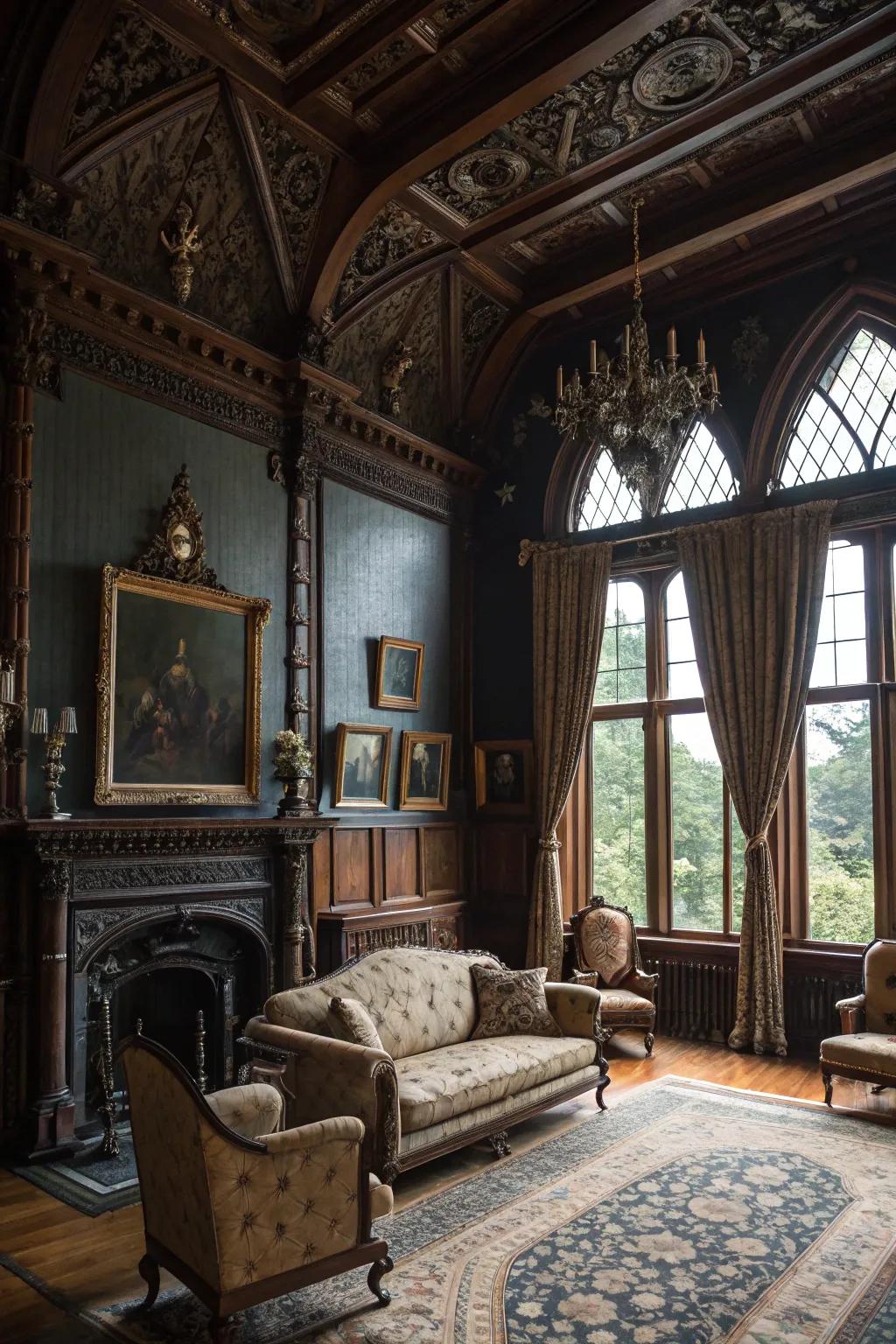 Dark highlight walls create dimension and intrigue.