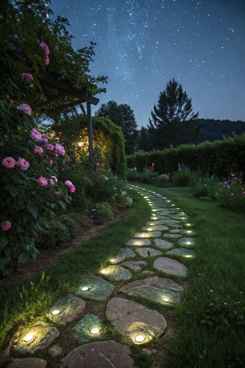 Light-emitting routes add magic to nighttime gardens.