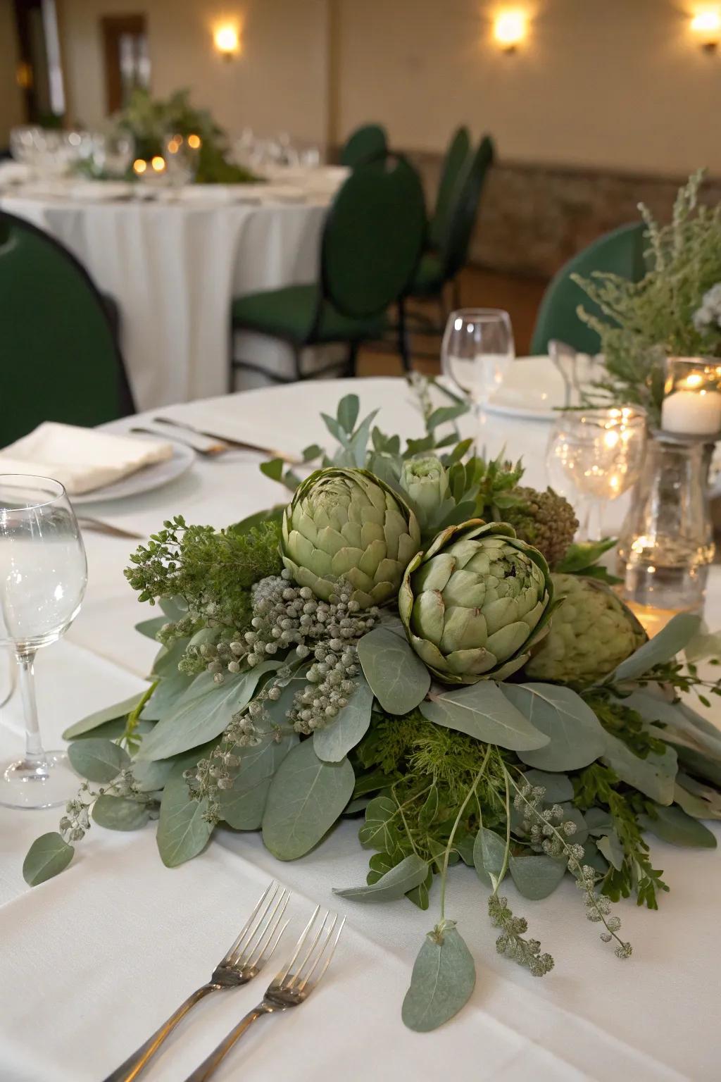 Uncommon vegetables such as artichokes infuse a rustic element.