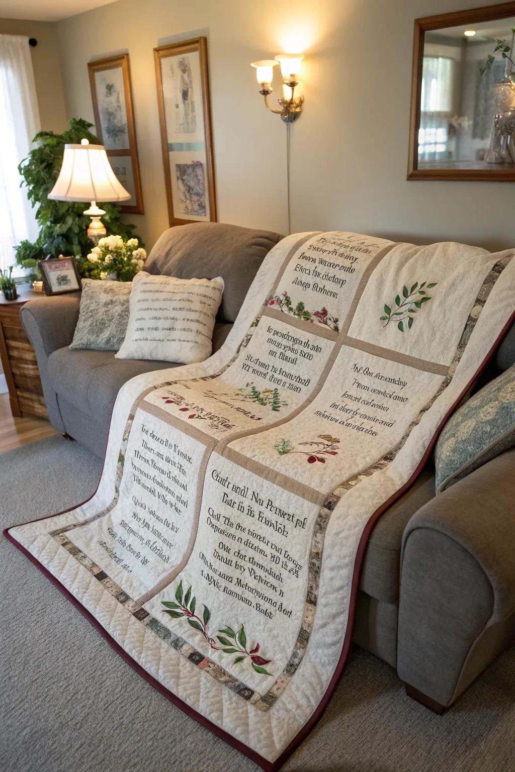 Cozy throw with stitched vows perfect for snuggling.