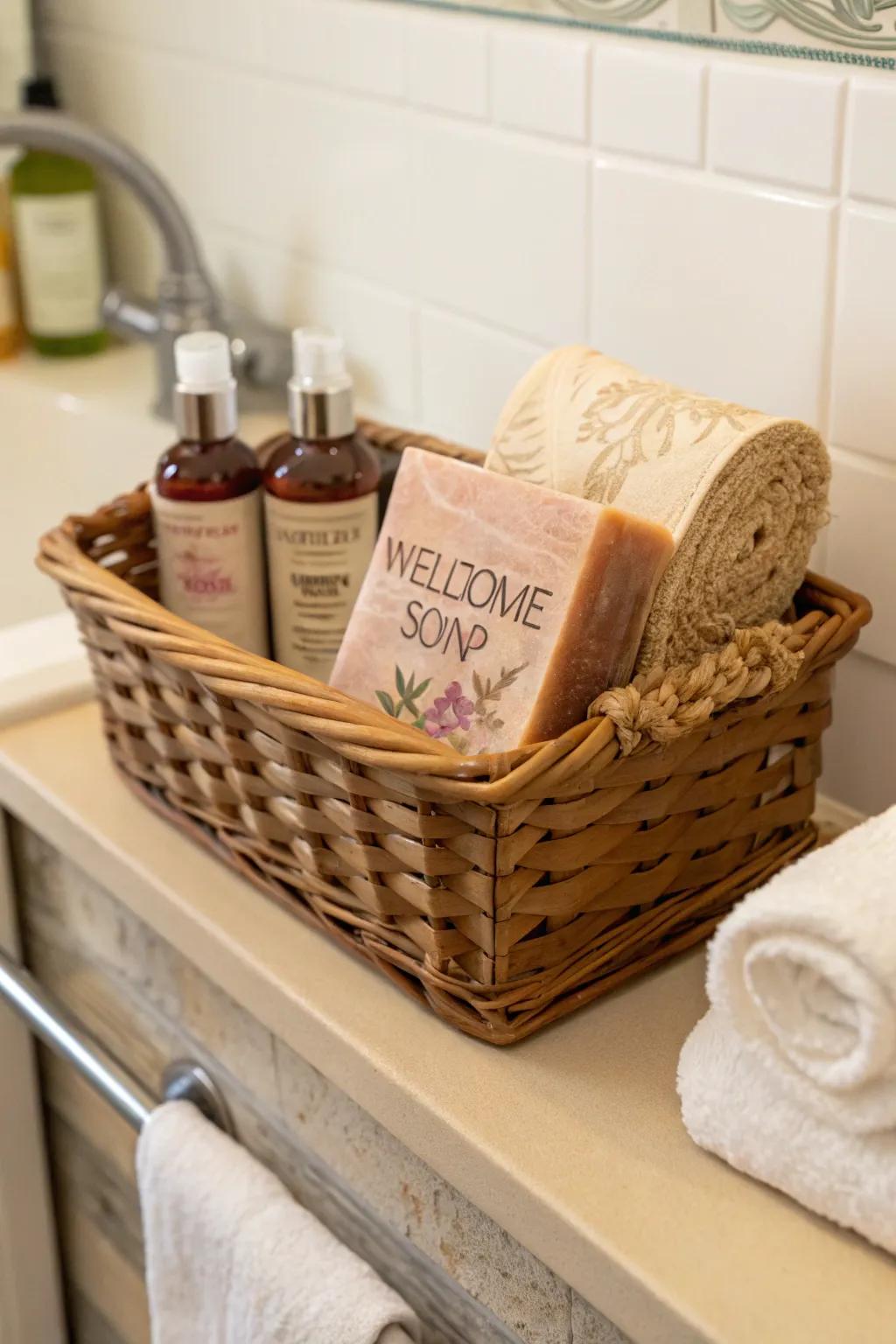 A handmade washing block introduces a customized, luxurious aspect.