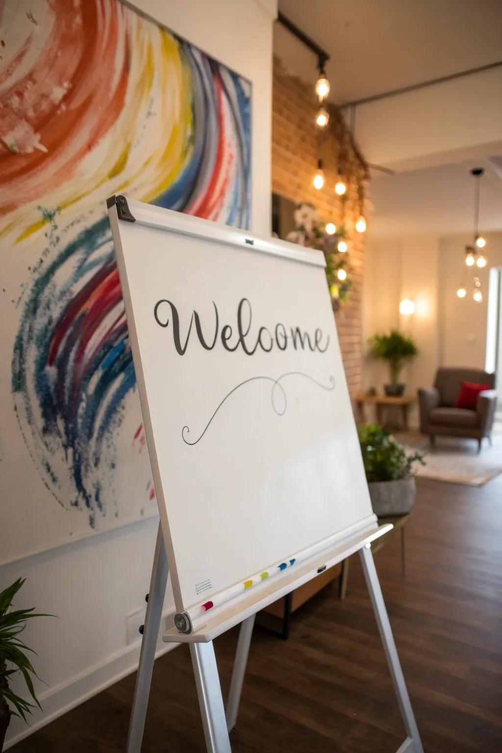 A conceptual art backdrop enhancing a board welcome.