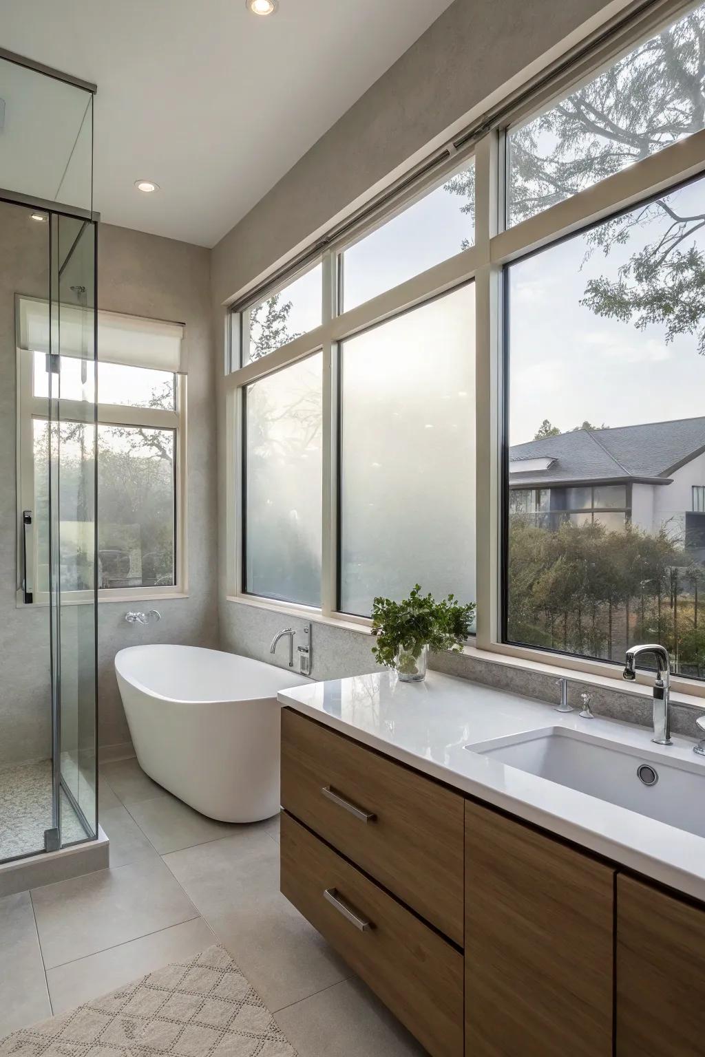 Make sure you get privacy by using stylish frosted glass films.