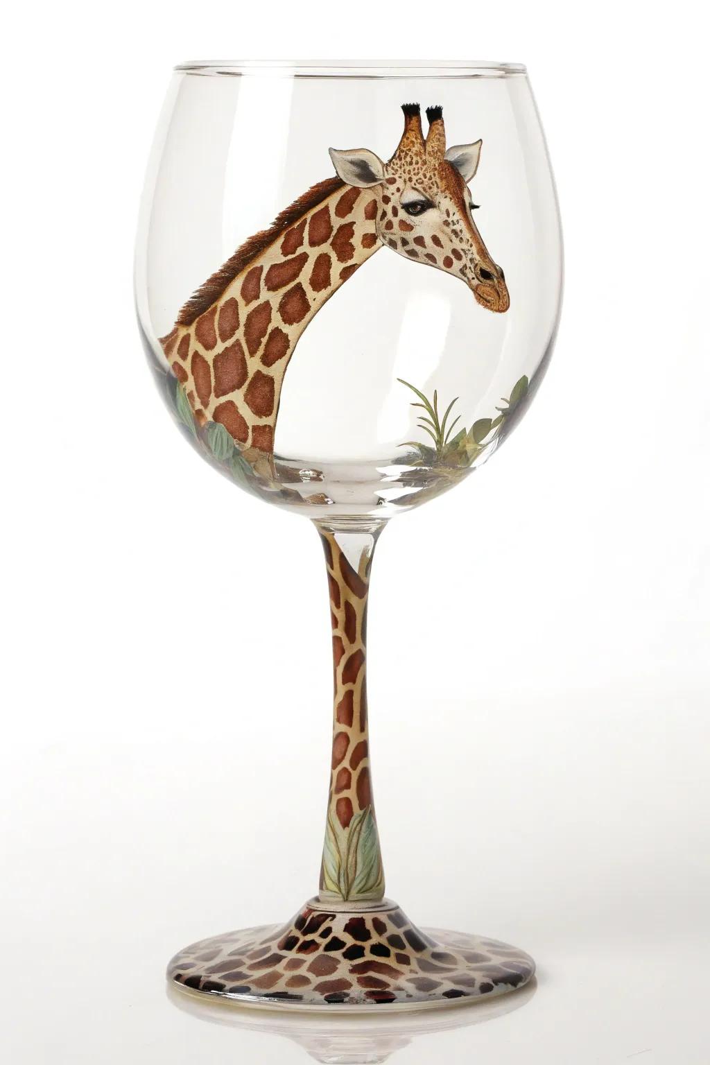 Giraffe themes give a quirky and joyful accent to your wine glasses.