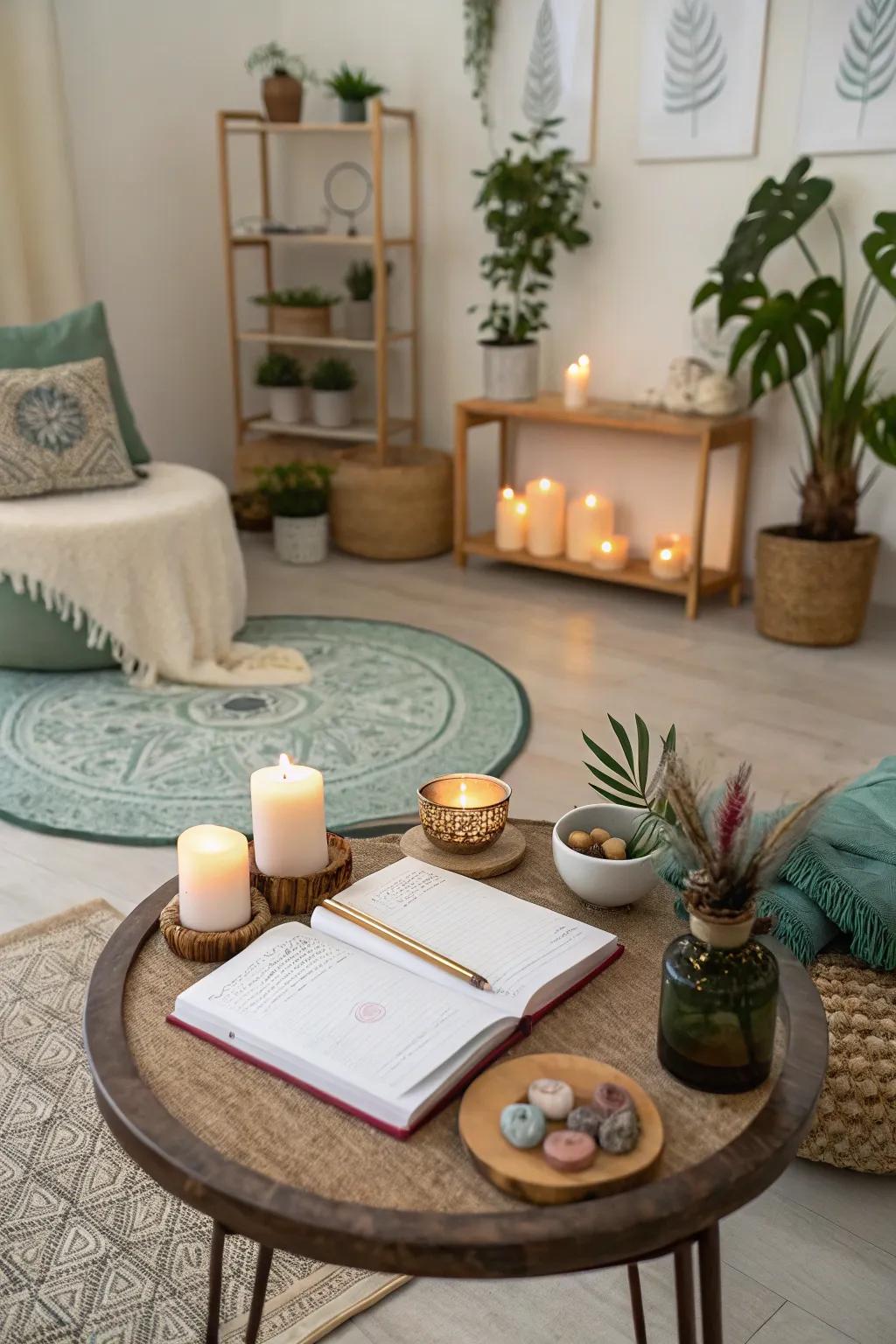 A thankfulness record keeping area encourages reflection and positivity.