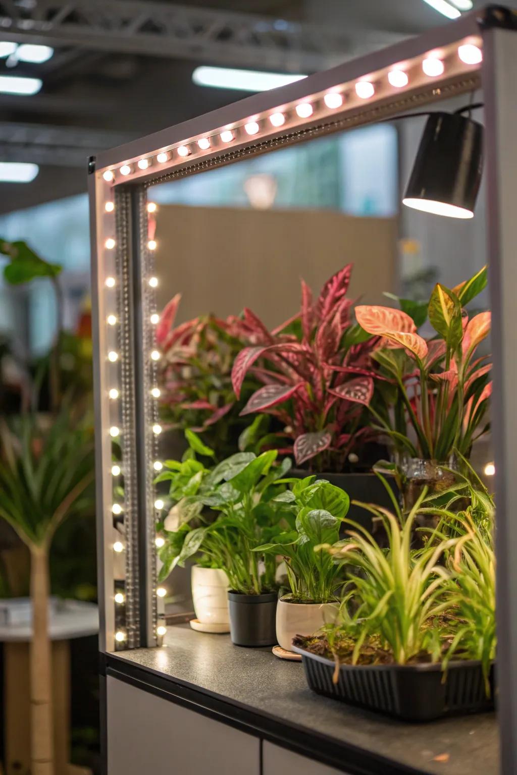 Reflective plant light panels enhancing light distribution and space.
