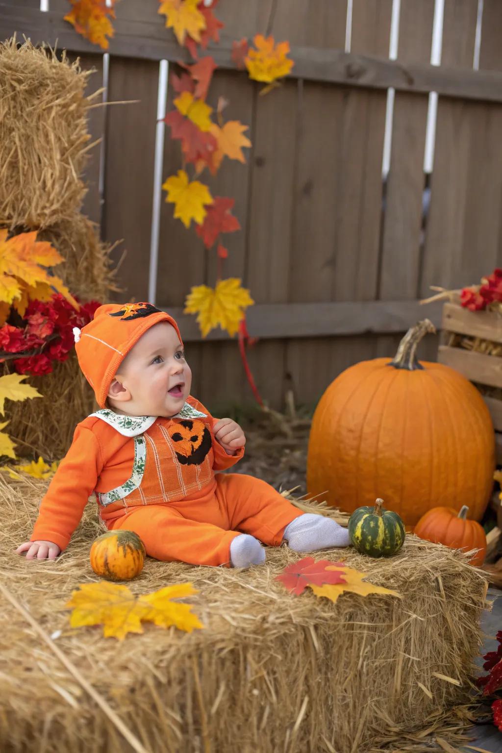 Gourd themed ensembles introduce seasonal charm to infant vogue.