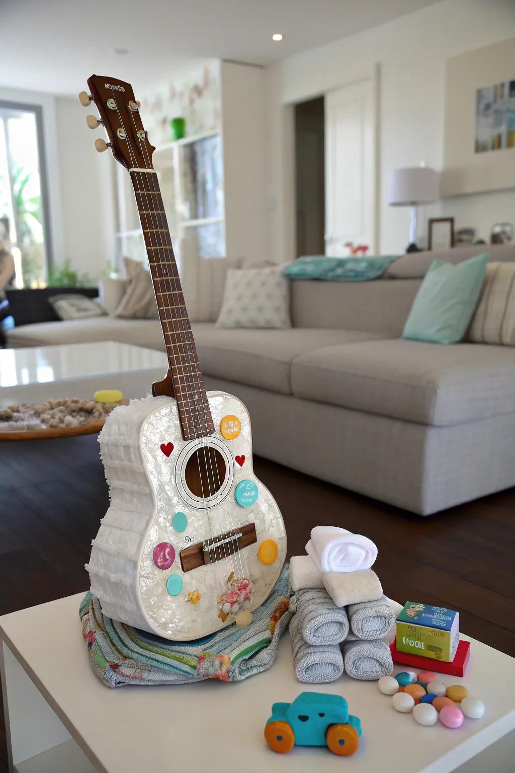 A melodious diaper strumstick for melody-loving parents.