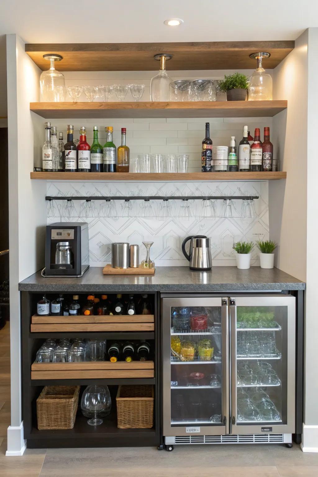 Multi-purpose shelves keep your drinks chilled and ready.