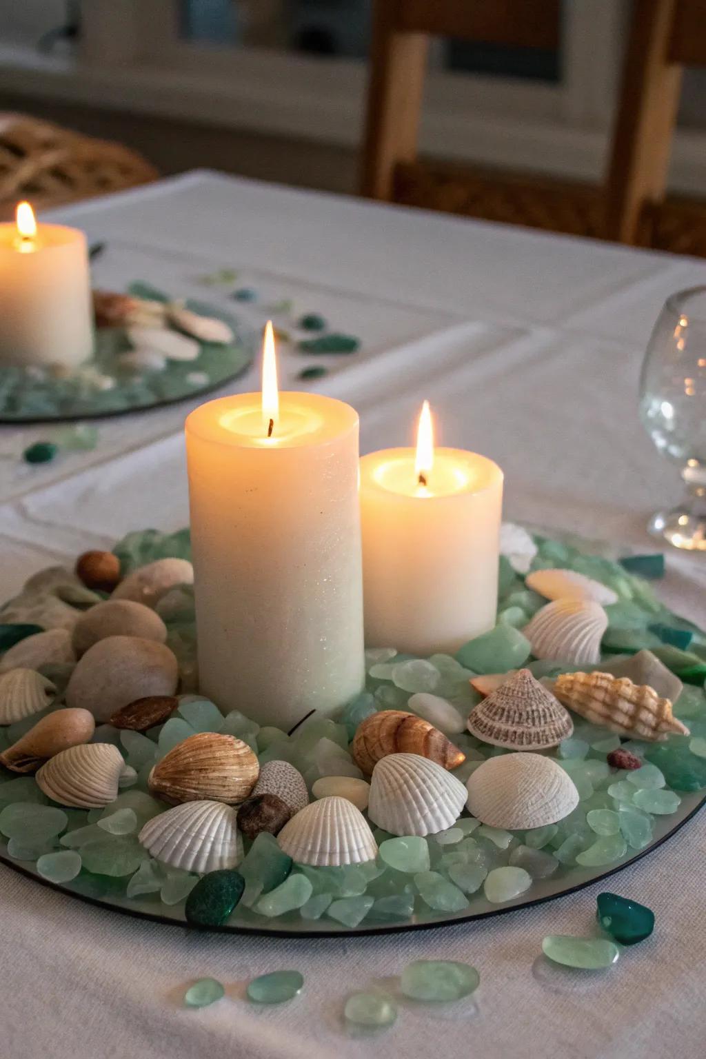 Illuminate your area through a marine glass and shell illumination display.