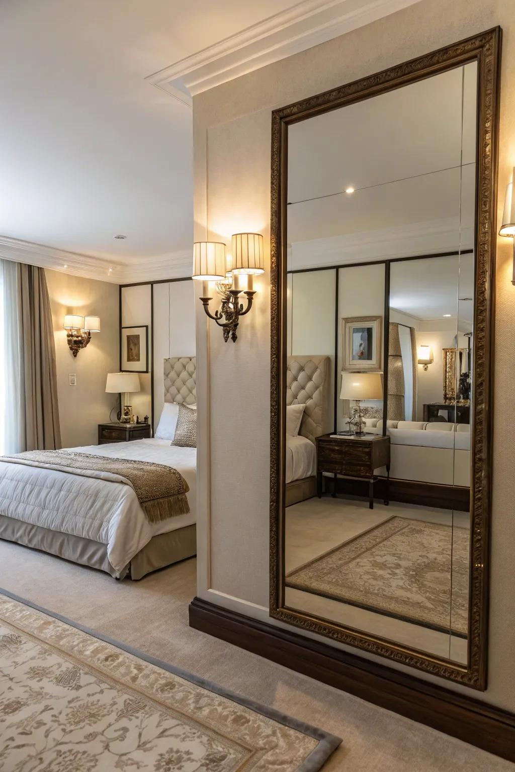 Symmetrical sconces enhance balance and visual appeal.