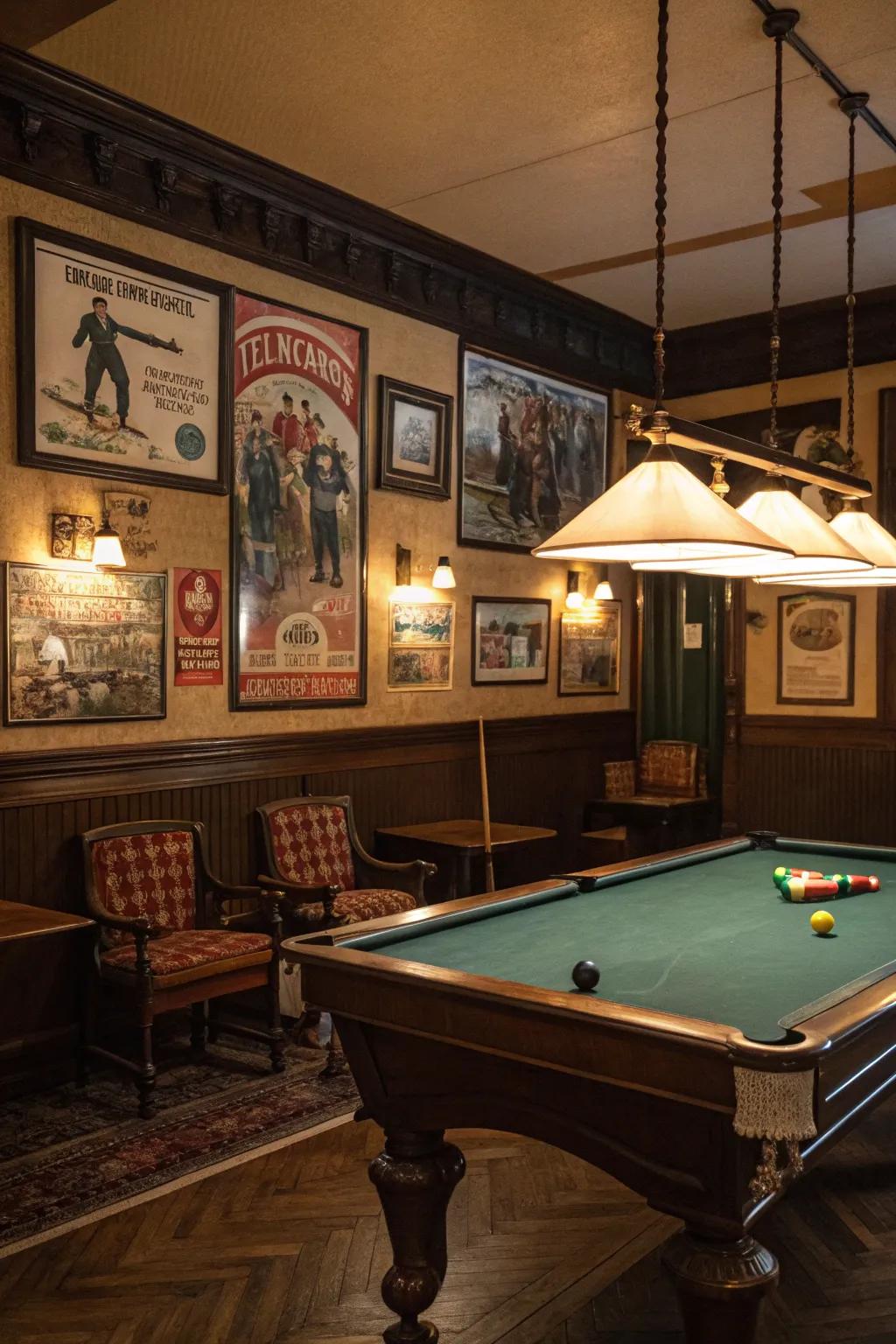 Nostalgic decor transports you back in time while inside your billiard hall.