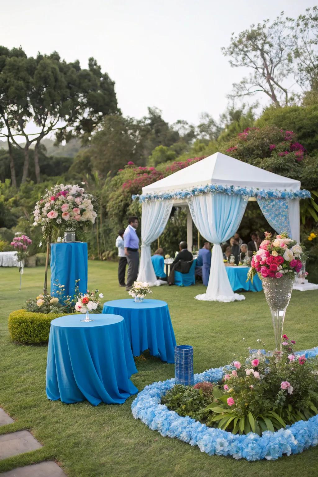 A whimsical azure botanical celebration merging nature with elegance.