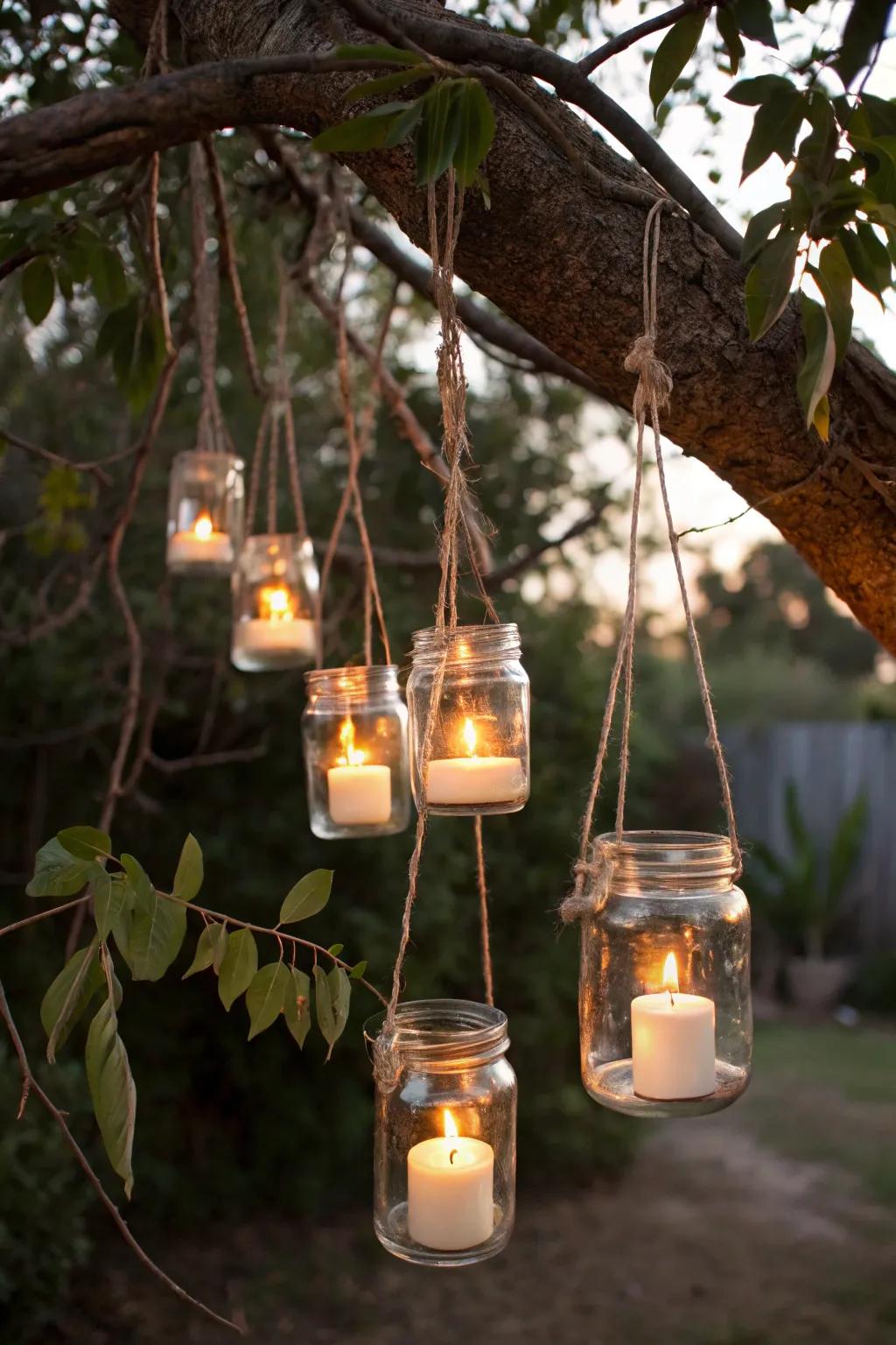 Suspended candle displays add an enchanting aspect to your decor.