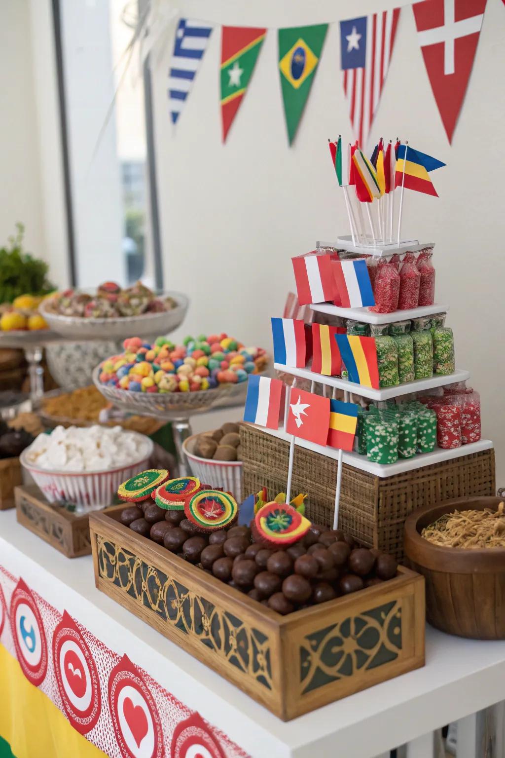 A cultural fusion sweets display that celebrates the flavors and traditions of the world.