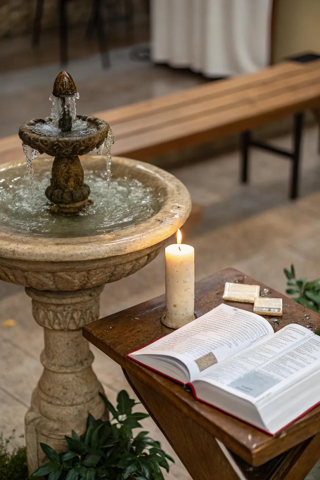 The sound of flowing liquid brings tranquility to your prayer environment.