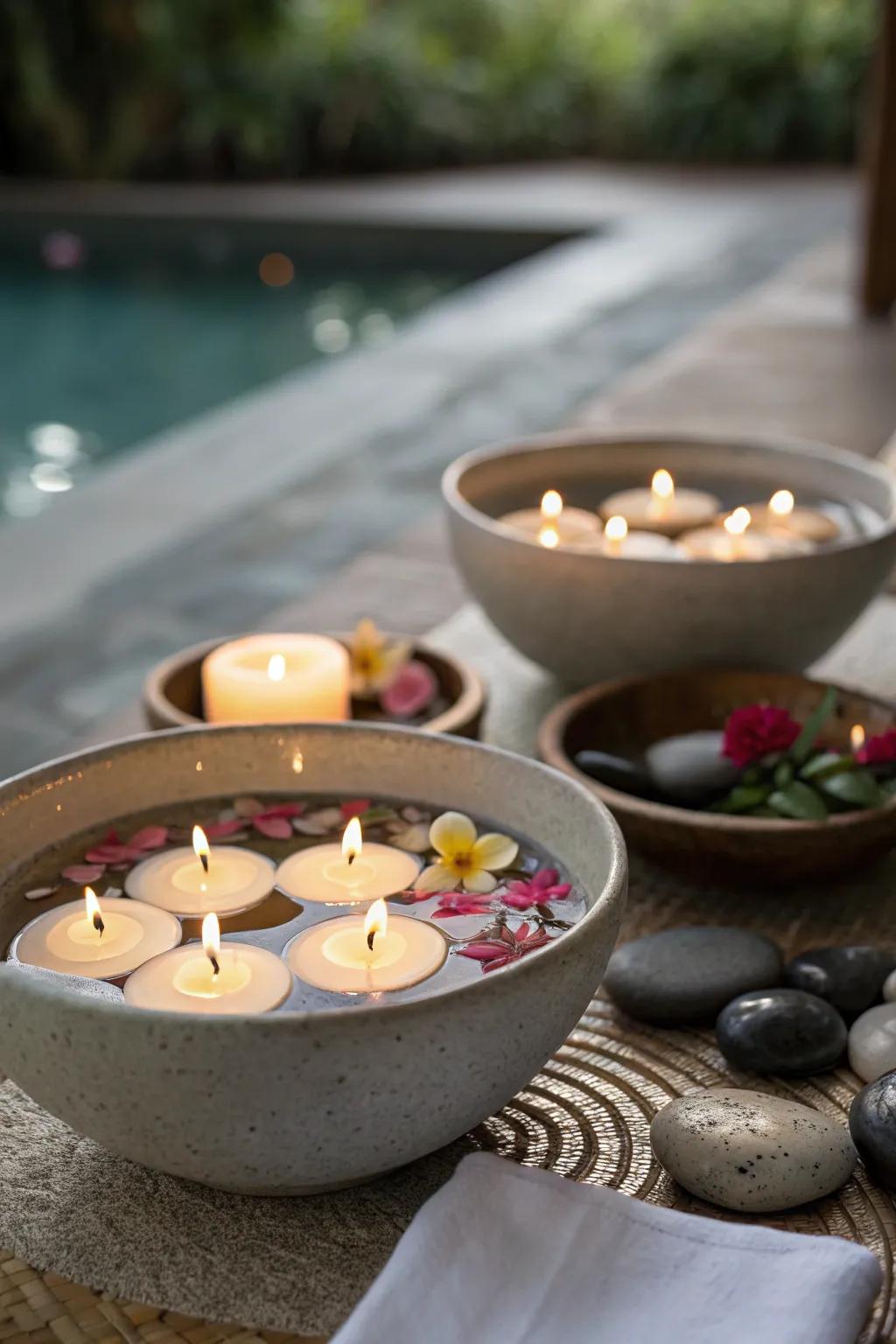 Floating candles contribute class and serenity to the celebration.