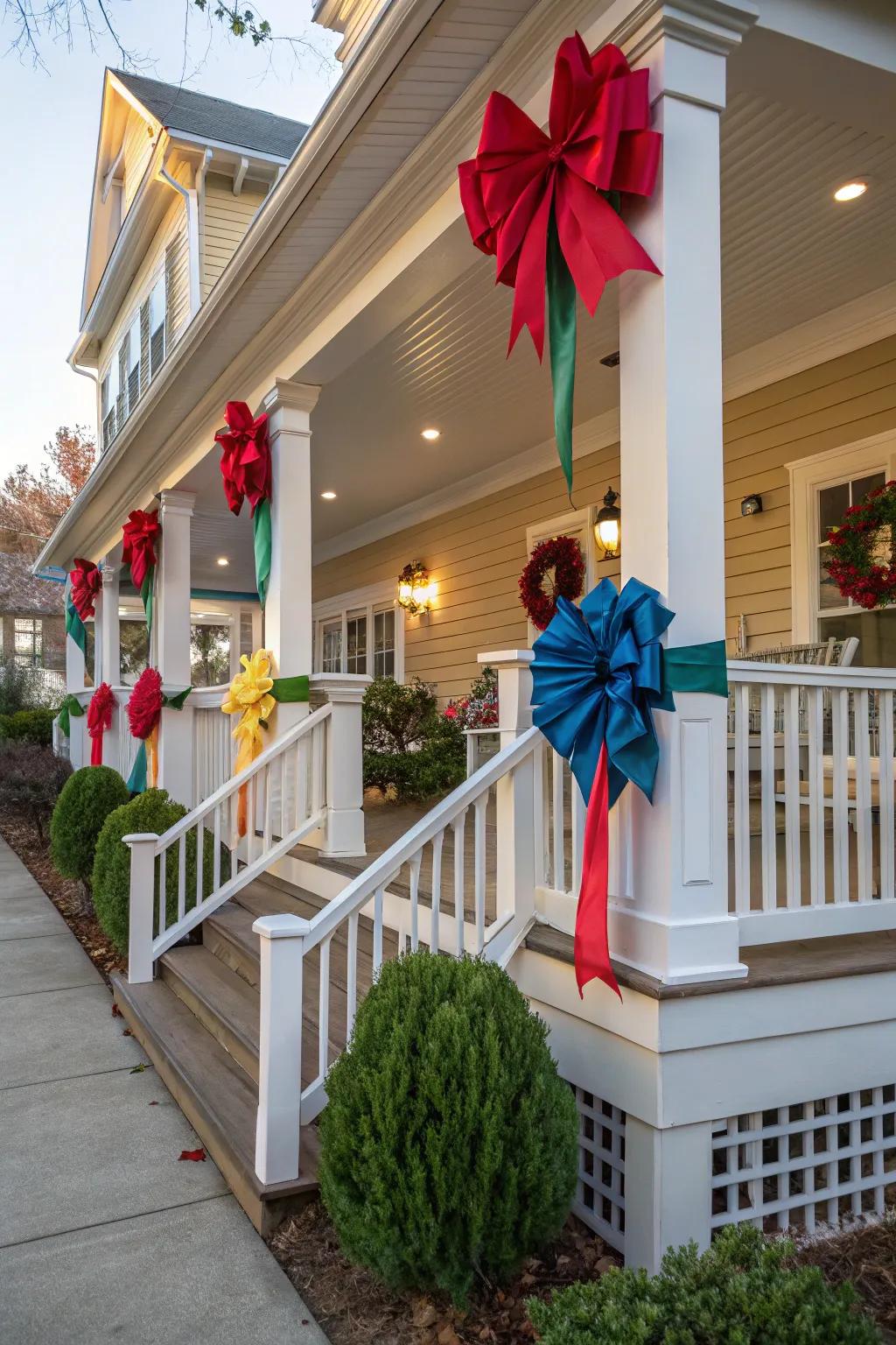 Massive adornments adding a bold and festive vibe to the porch décor.