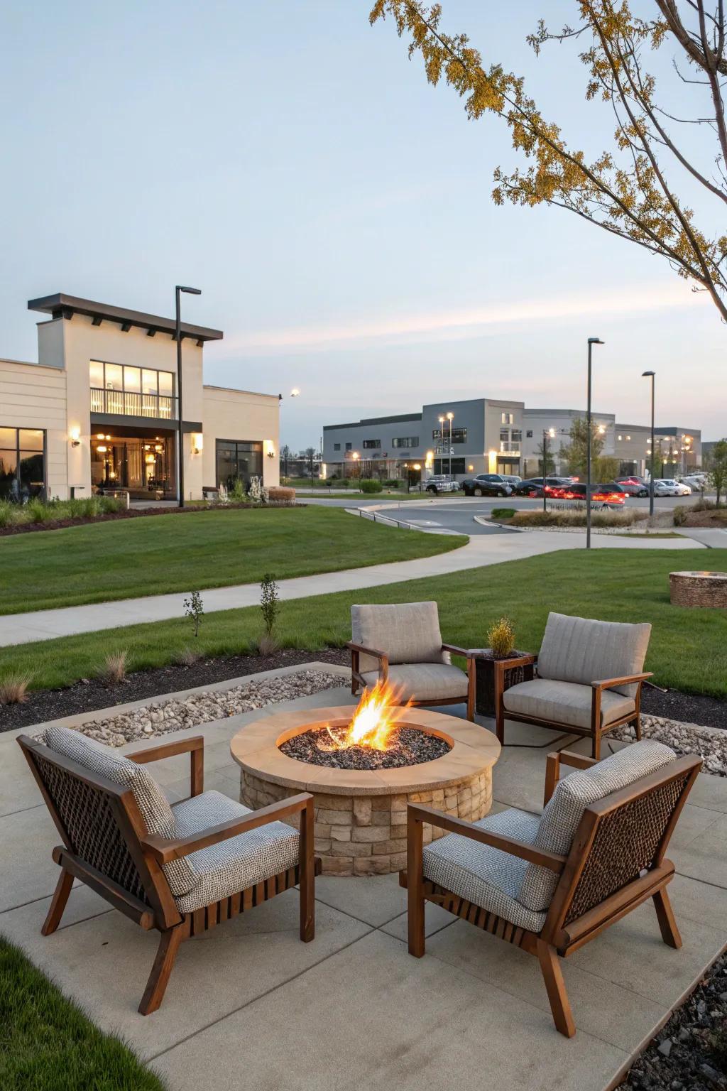 Fire features add warmth and a focal point for gathering.