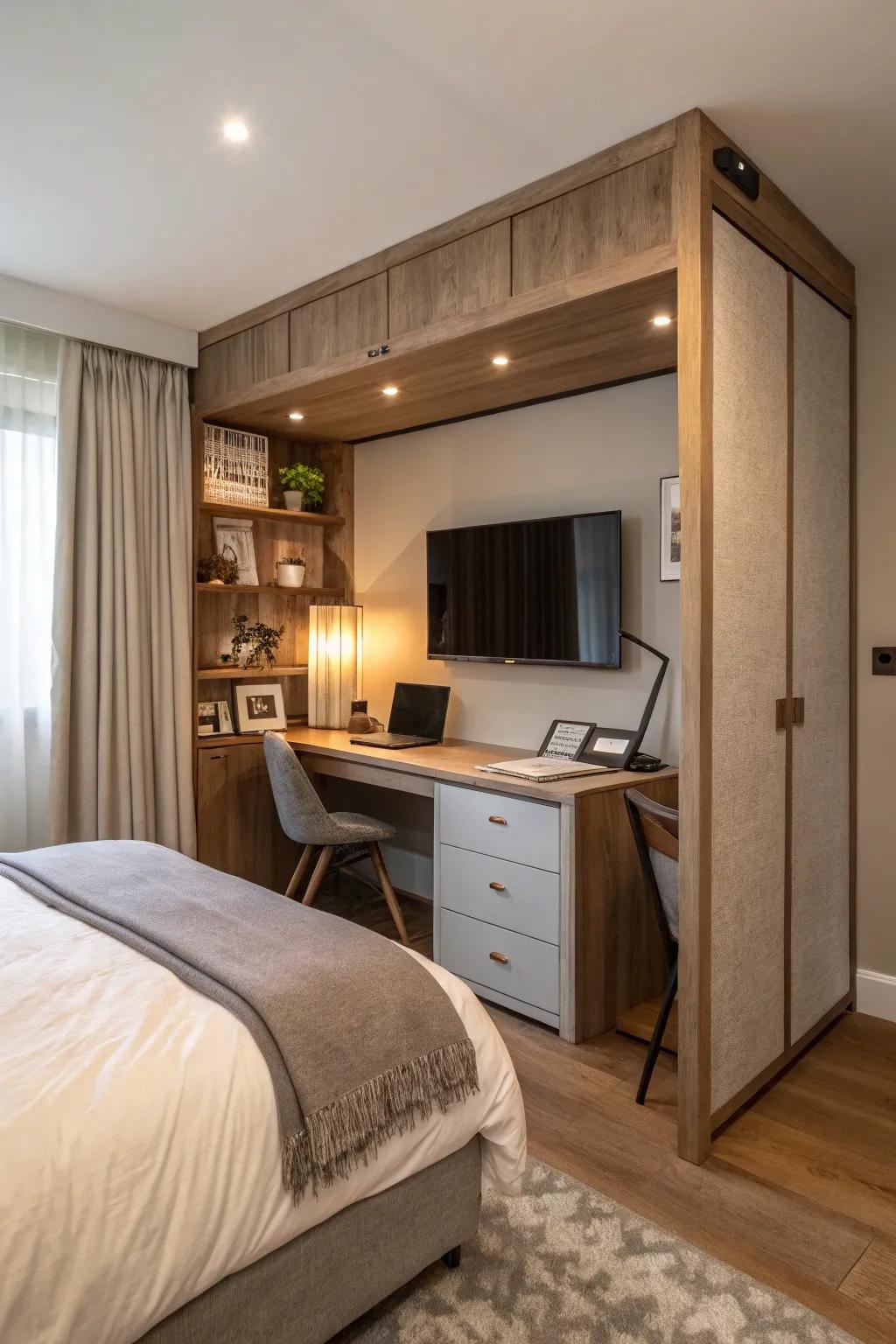 Unexpected features introduce surprise and innovation to the sleep space.