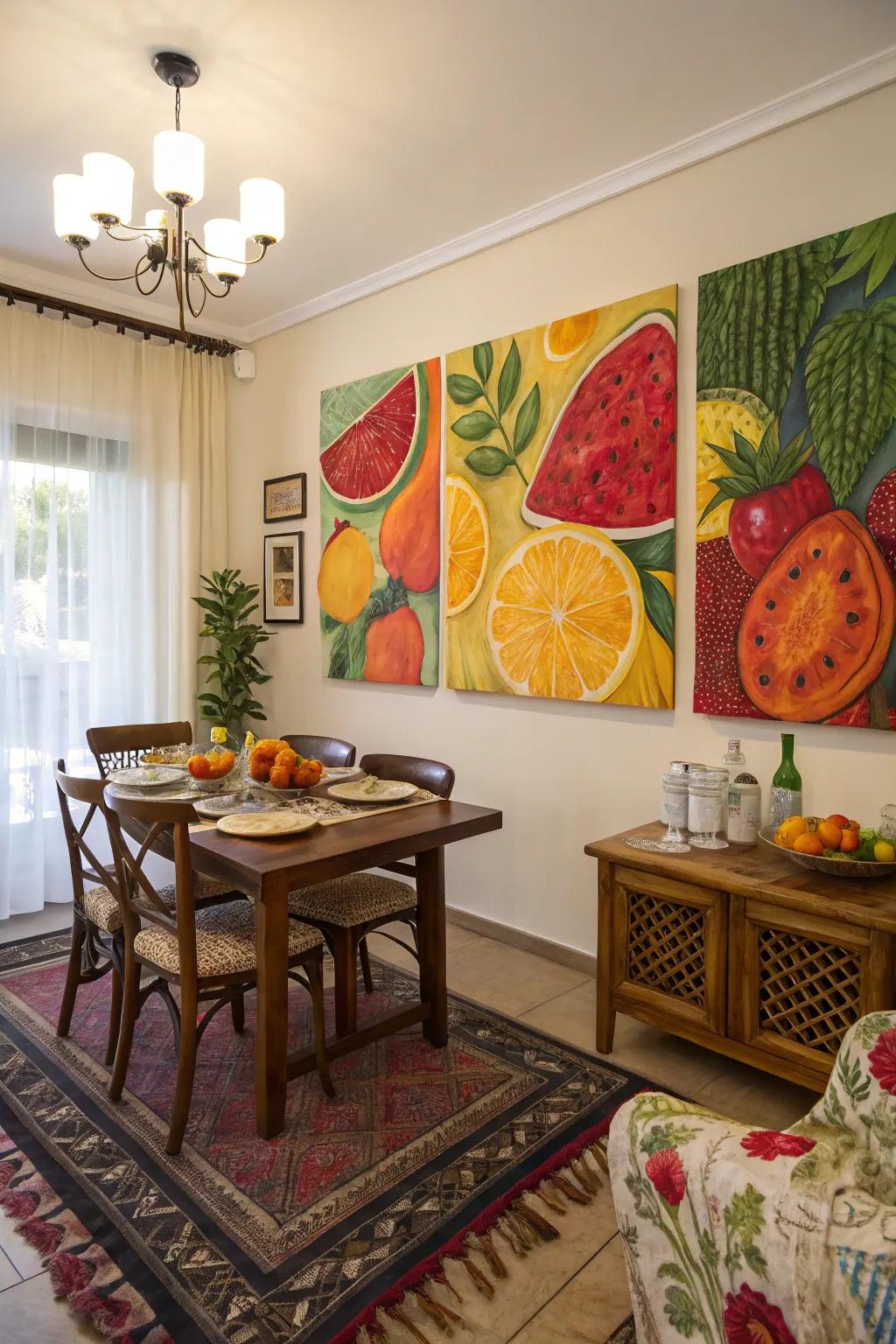 Fruit and vegetable paintings convey freshness to your home.