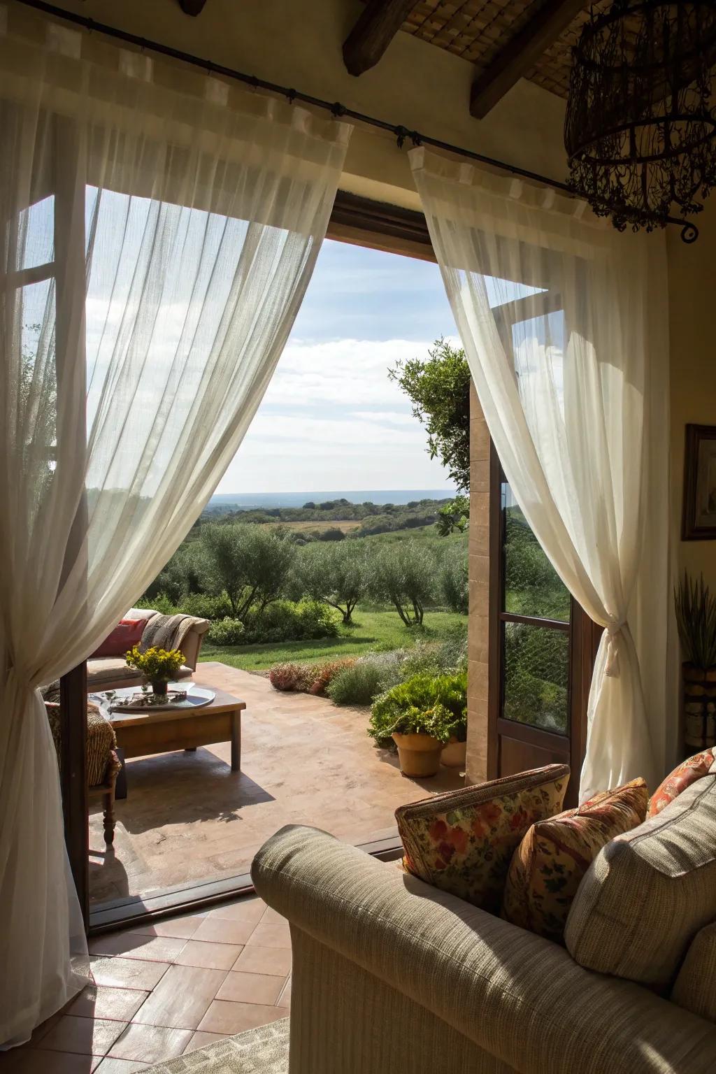 Gentle transparency attractively frame outdoor panorama's.