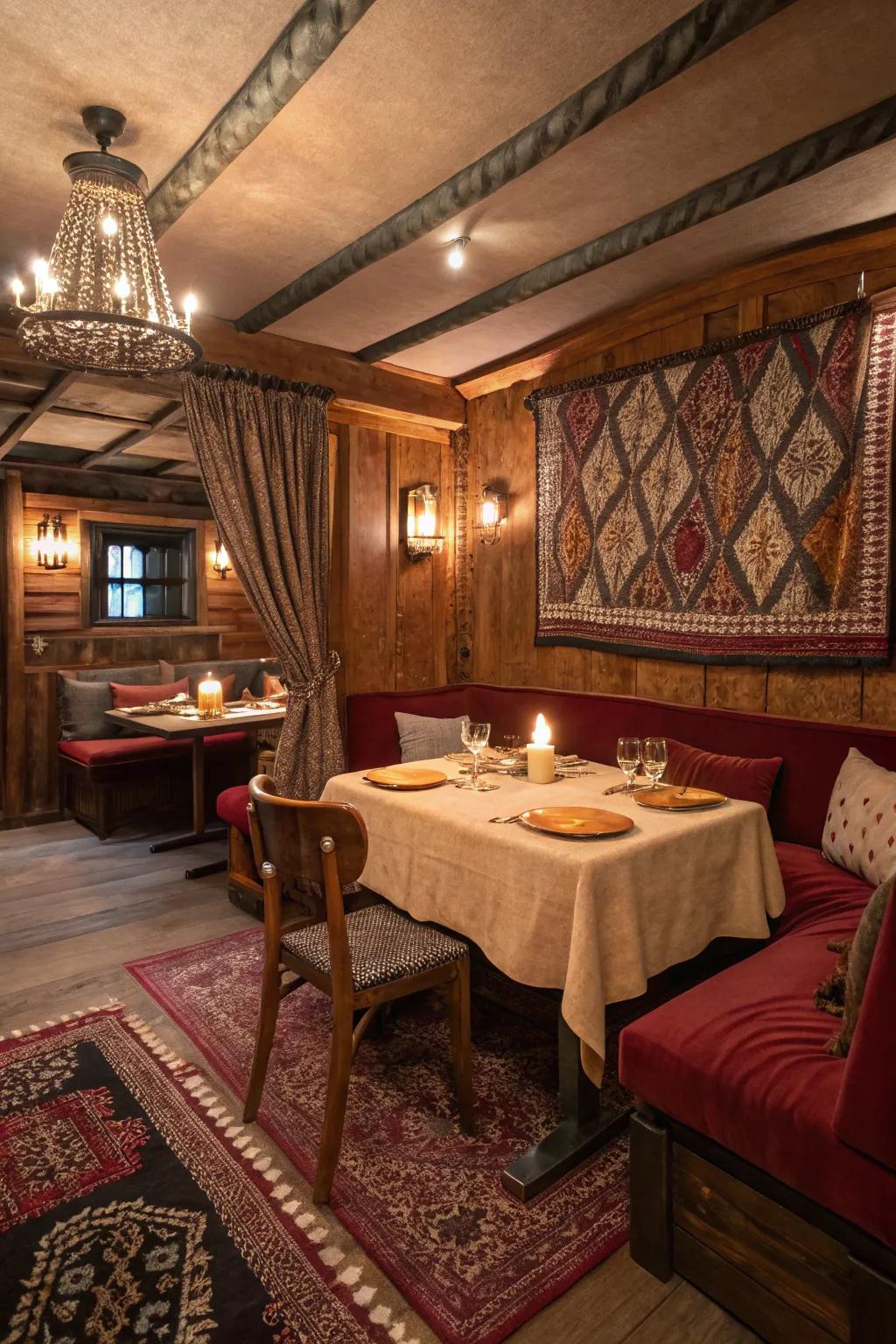 A den-like dining area provides a cozy and inviting space.