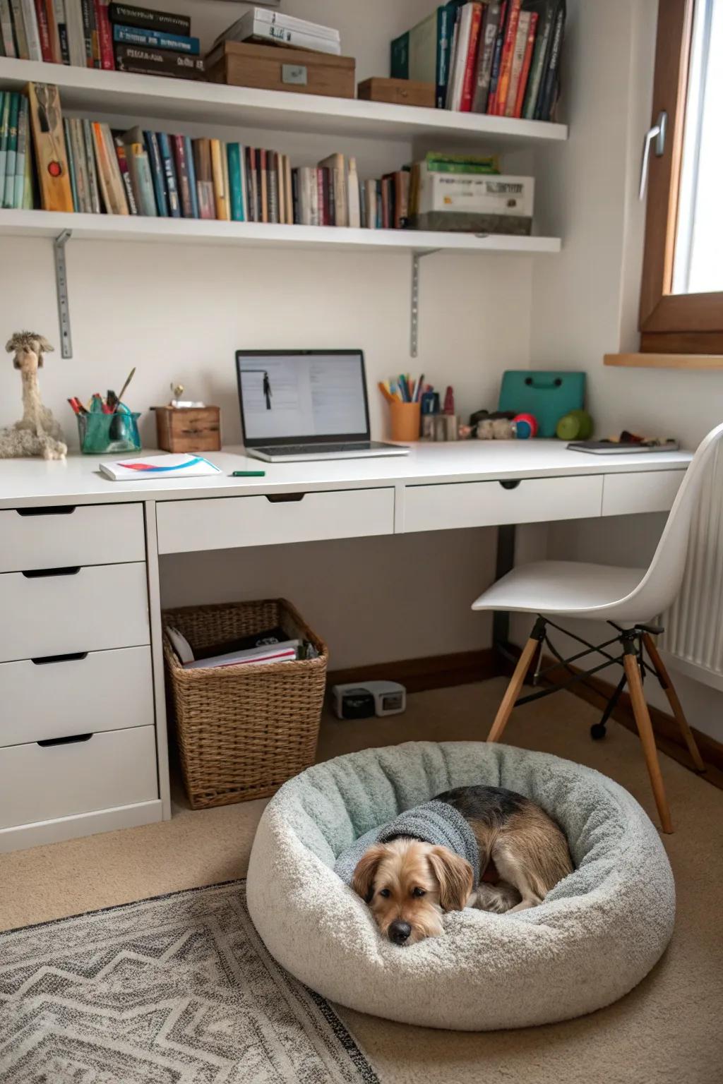 Create a snug workspace for both you and your dog.