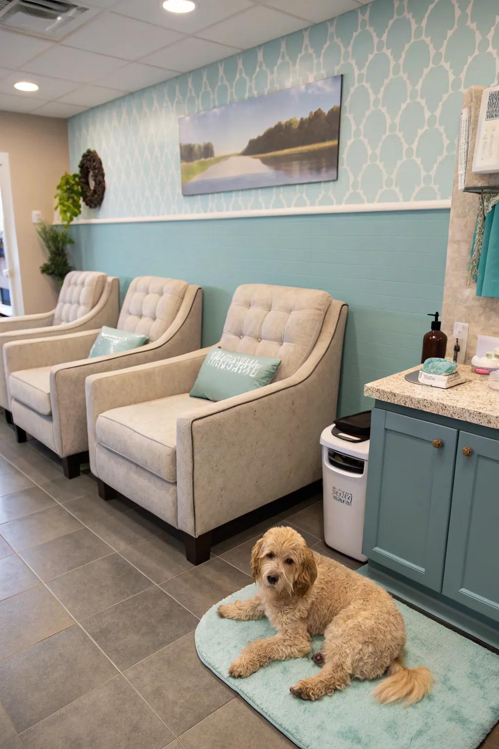 A nurturing waiting area with comfortable seating and refreshments.