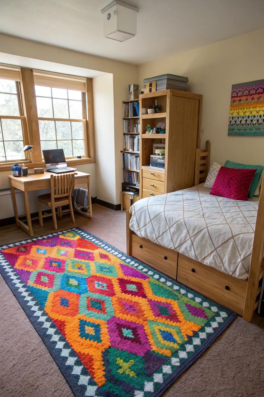 A area rug can improve the design and comfort of your dorm.