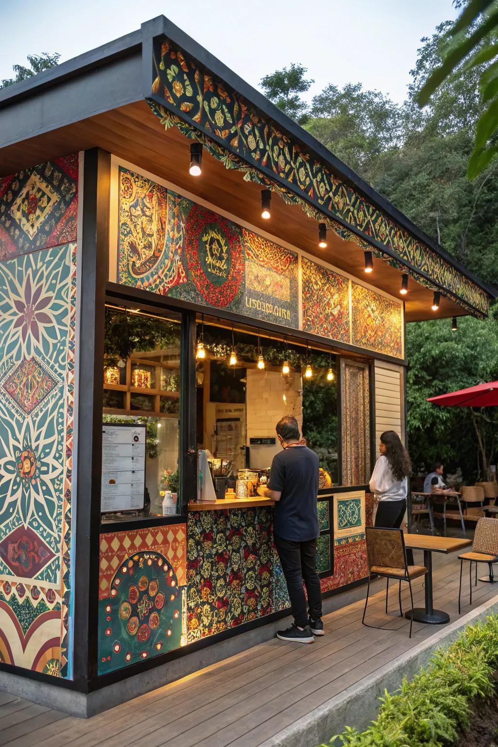 Drive-thru coffee shop featuring cultural impacts in its theme.