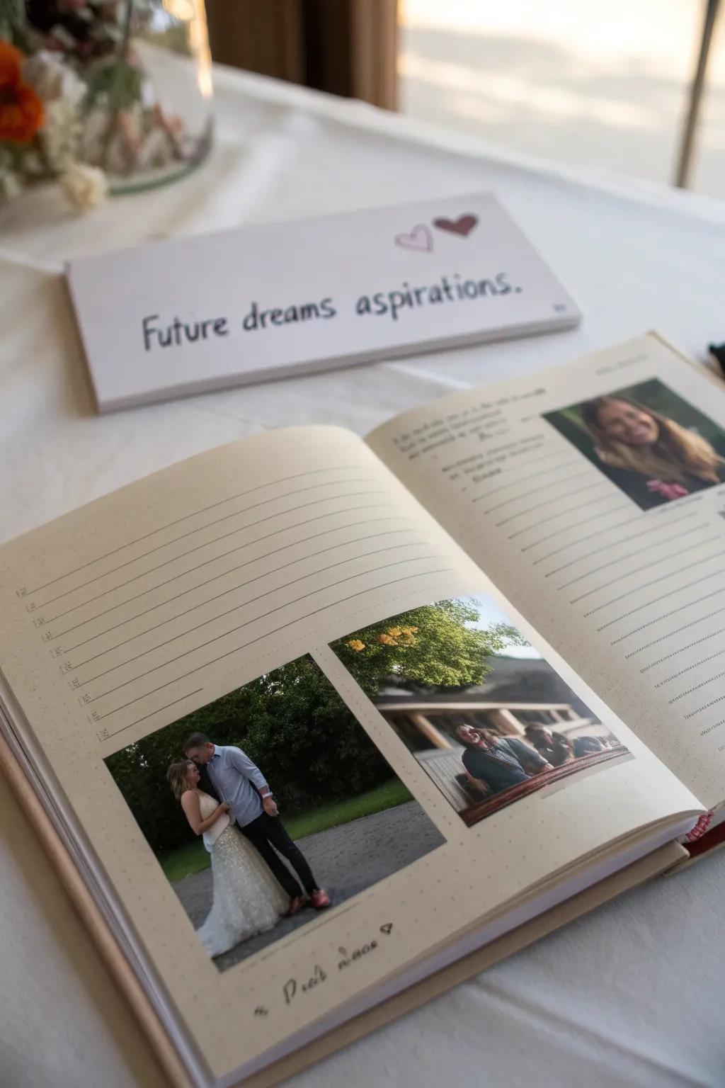 Future visions and ambitions contribute hope to an engagement photo book.
