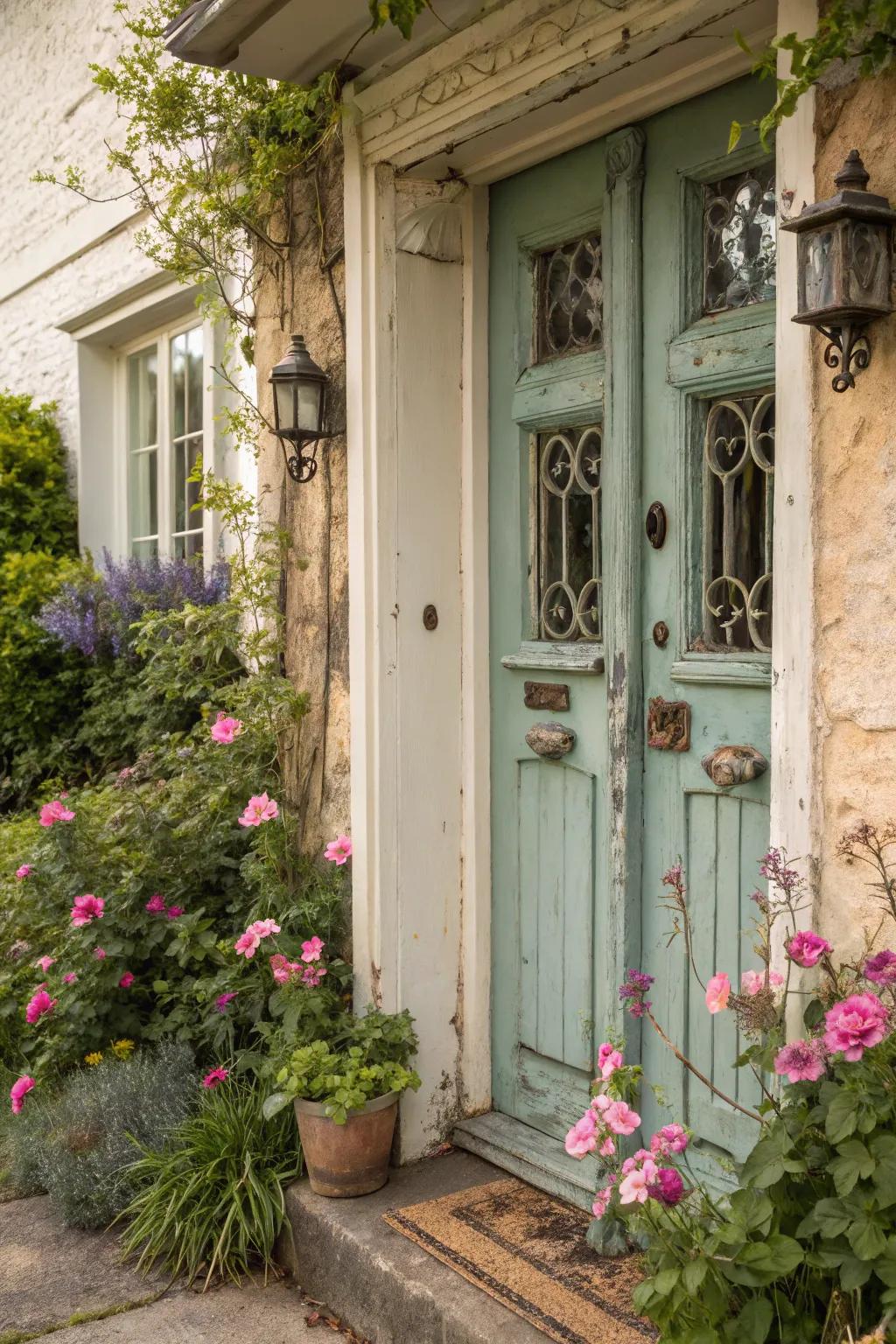 Vintage elements bring nostalgia to the entranceway.