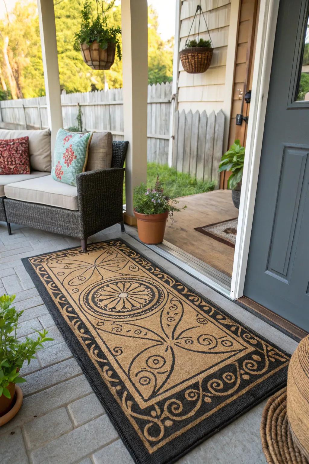 A textured doormat providing both style and functionality.