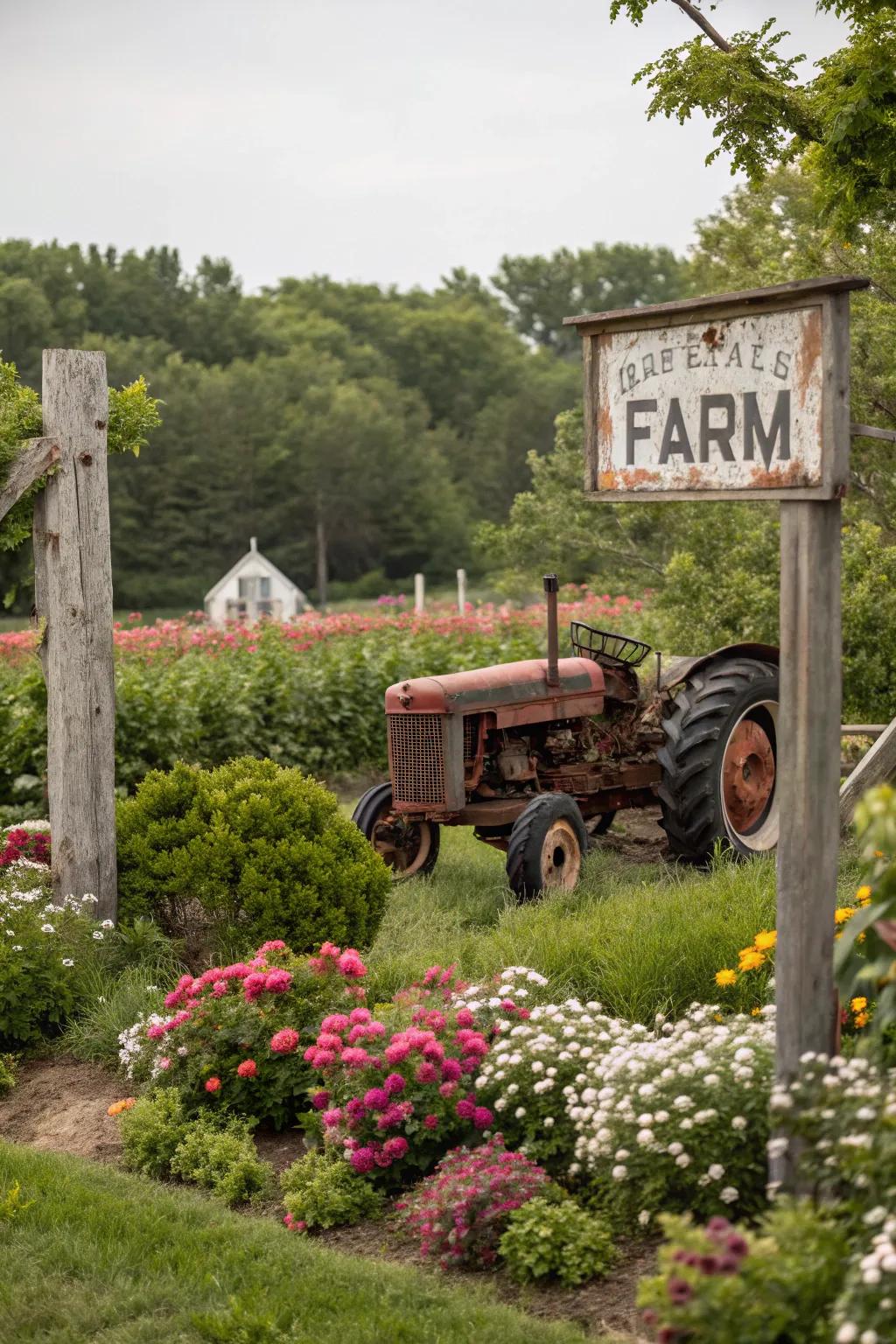 A captivating entrance featuring vintage machinery adding historical depth.