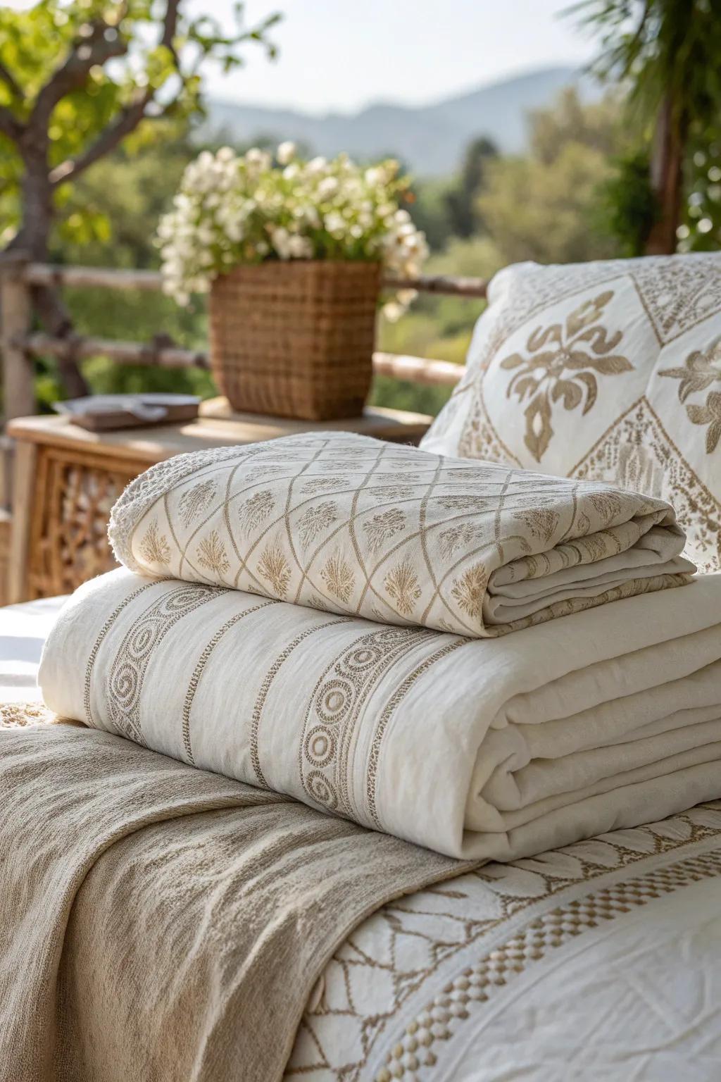 Linen fabrics provide grace and texture.