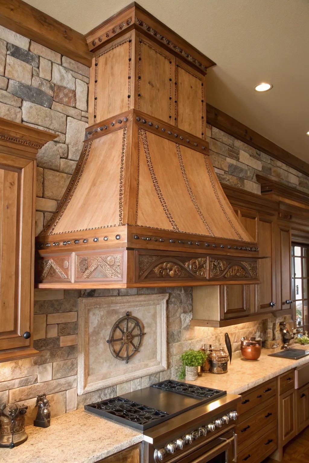 Copper and timber fusion creates a warm, rustic centerpiece.