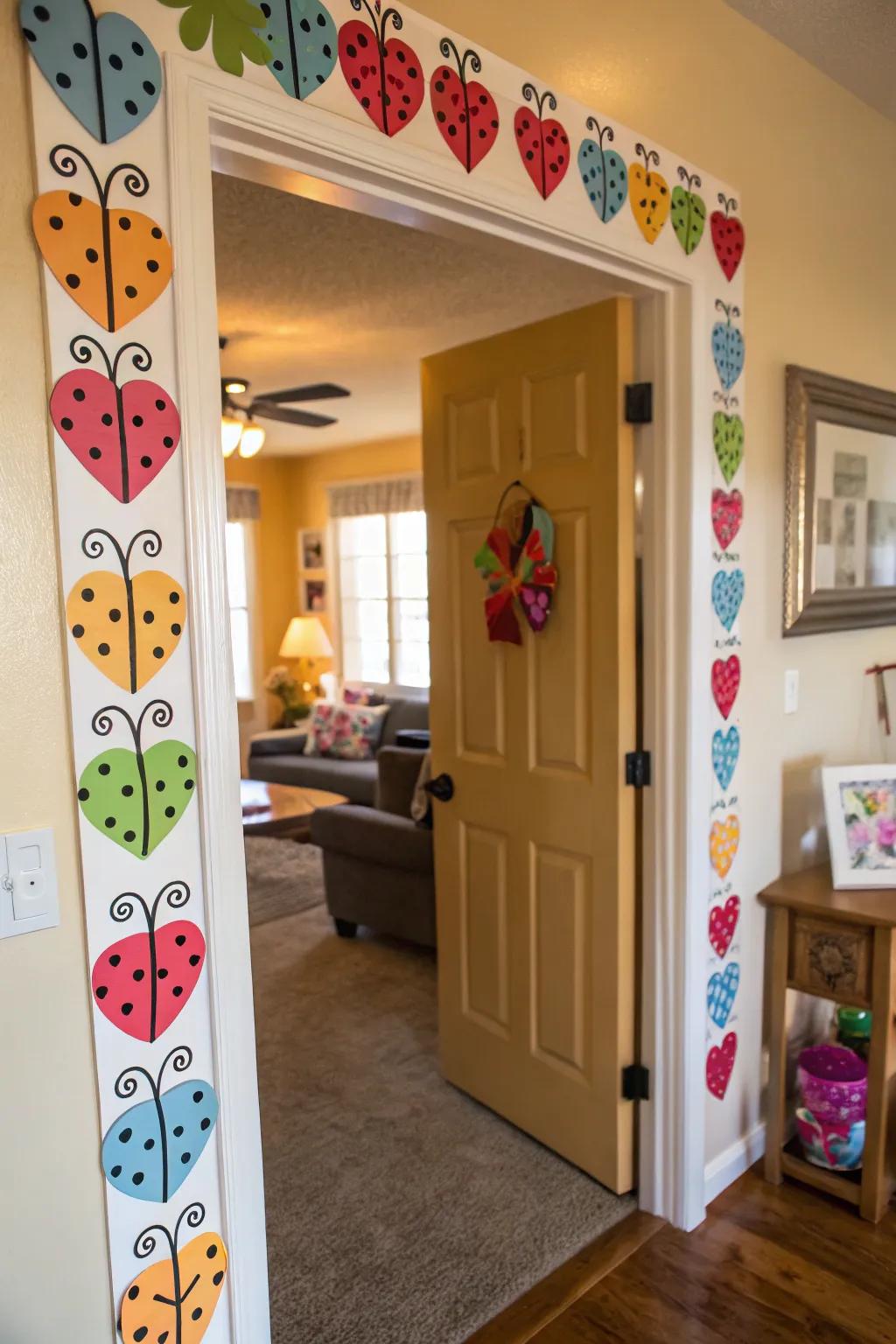 Whimsical affection bug cutouts for a playful entrance.