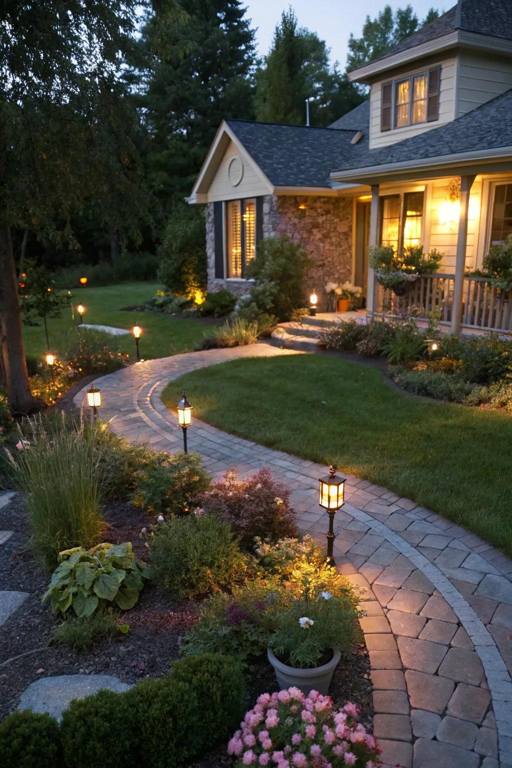 Sun lighting improves your yard's nighttime charm.