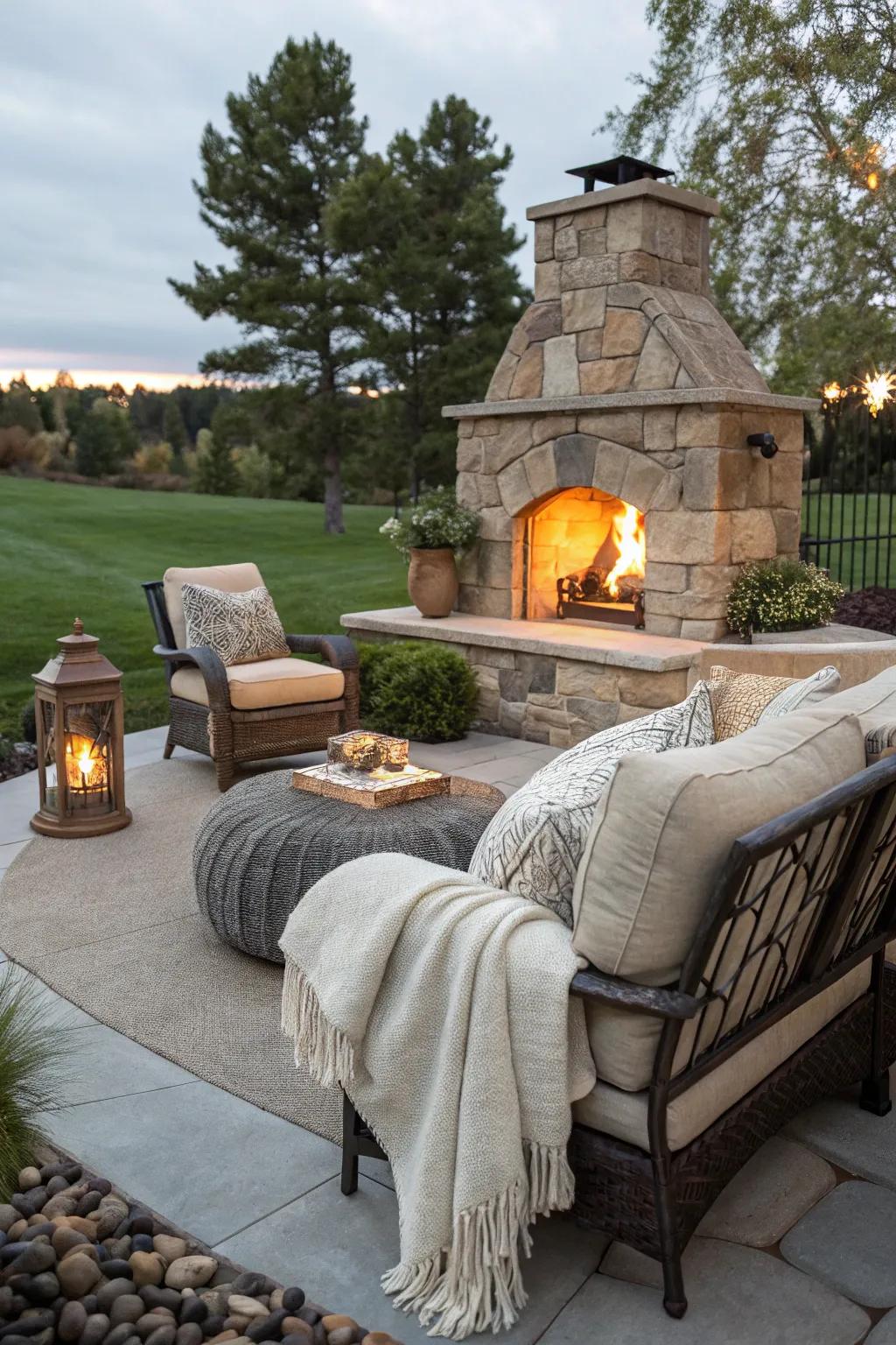 Warm up the night with an outdoor fireplace.