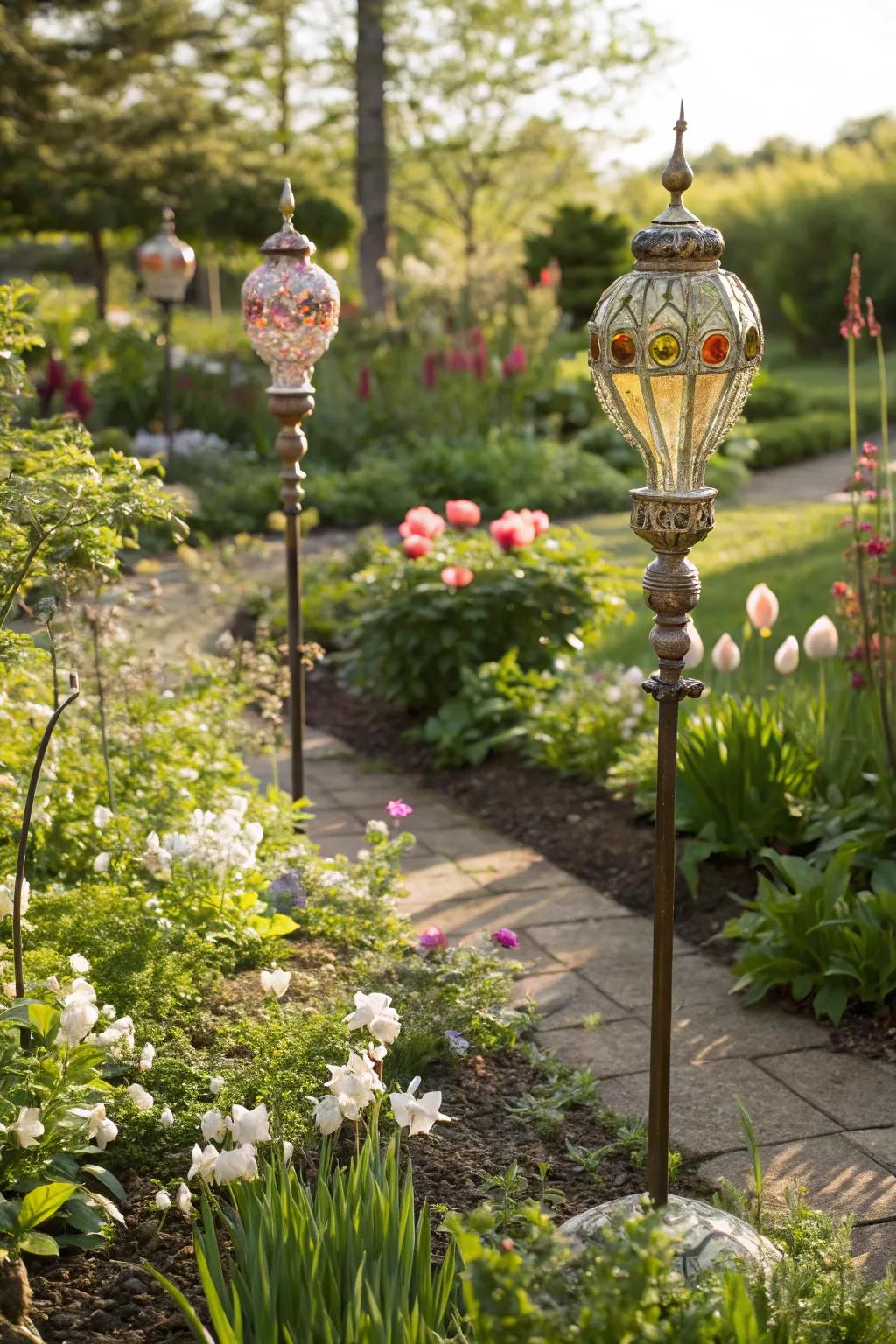 Vintage-styled stakes giving a hint of nostalgia to the garden.