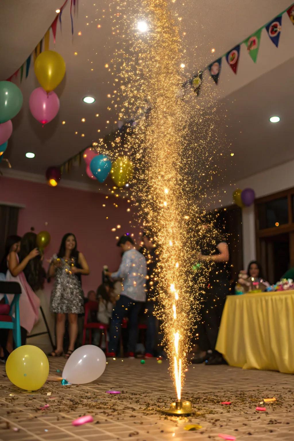 A golden glitter burst creates a magical and memorable moment.